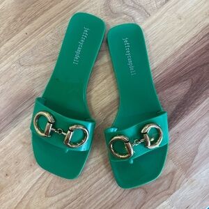 Jeffrey Campbell Emerald Green Sandals with Gold Buckle